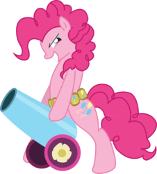 Size: 1203x1328 | Tagged: safe, artist:masterjosh140, artist:shamonme, pinkie pie, earth pony, pony, g4, bipedal, female, grin, mare, partillery, party cannon, sexy, simple background, solo, transparent background, vector