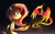 Size: 1984x1240 | Tagged: safe, artist:karzahnii, fluttershy, philomena, phoenix, g4, beautiful, feather, fire, stars