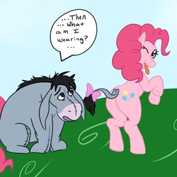 Size: 973x973 | Tagged: safe, artist:fluffikitten, pinkie pie, g4, butt, commission, crossover, eeyore, old, plot