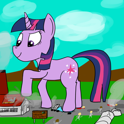 Size: 1000x1000 | Tagged: safe, artist:rapidstrike, twilight sparkle, pony, unicorn, g4, chocolate milk, exploitable meme, giant pony, giantess, macro, meme, spilled milk, this will end in tears, unicorn twilight