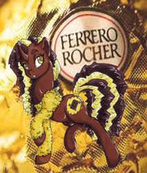Size: 4132x4855 | Tagged: safe, artist:ifraysse, artist:lfraysse, oc, oc only, food pony, original species, pony, unicorn, absurd resolution, chocolate, curved horn, ferrero rocher, horn, nutella, ponified, sweet