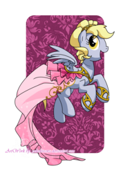 Size: 750x982 | Tagged: safe, artist:yokokinawa, derpy hooves, pegasus, pony, g4, abstract background, alternate hairstyle, clothes, dress, female, mare, simple background, transparent background