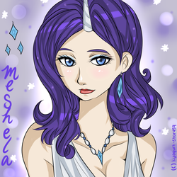 Size: 900x900 | Tagged: safe, artist:kyogurt-star459, rarity, human, g4, clothes, dress, ear piercing, earring, female, horn, horned humanization, humanized, jewelry, lipstick, necklace, piercing, solo