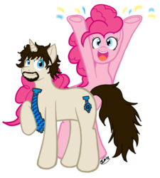 Size: 900x1000 | Tagged: safe, artist:serenamidori, pinkie pie, earth pony, pony, unicorn, g4, 8 bit mickey, 8-bit mickey, crossover, duo, duo male and female, female, male, mare, ponified, simple background, stallion, transparent background