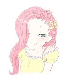 Size: 2000x2322 | Tagged: safe, artist:mmmenagerie, fluttershy, human, g4, clothes, female, high res, humanized, simple background, solo, white background