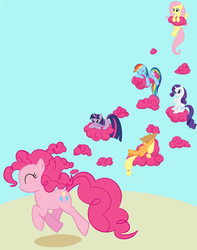 Size: 710x900 | Tagged: safe, artist:dstears, applejack, fluttershy, pinkie pie, rainbow dash, rarity, twilight sparkle, g4, abstract, cloud, micro, surreal