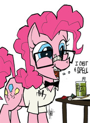 Size: 500x683 | Tagged: safe, artist:theartrix, pinkie pie, g4, angry video game nerd, braces, dead alewives, dungeons and dragons, glasses, mountain dew, pocket protector