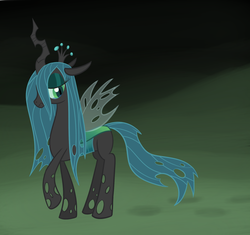 Size: 886x834 | Tagged: safe, artist:hip-indeed, queen chrysalis, changeling, changeling queen, g4, crown, female, jewelry, regalia, sad, transparent wings, wings