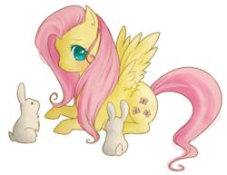 Size: 1020x787 | Tagged: safe, artist:raidiance, fluttershy, rabbit, g4, female, prone, solo