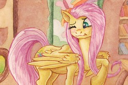 Size: 3296x2194 | Tagged: safe, artist:the-wizard-of-art, fluttershy, pony, g4, female, high res, solo, traditional art, watercolor painting