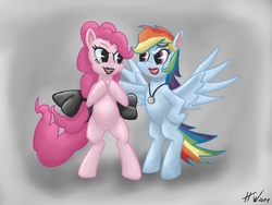 Size: 1600x1200 | Tagged: safe, artist:monochromeink, pinkie pie, rainbow dash, g4, duo, female, lesbian, ship:pinkiedash, shipping