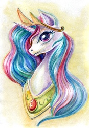 Size: 625x897 | Tagged: safe, artist:maytee, princess celestia, alicorn, pony, g4, bust, female, portrait, solo, traditional art