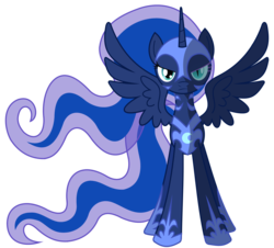 Size: 1124x1018 | Tagged: safe, artist:cuttycommando, nightmare moon, princess luna, alicorn, pony, g4, alternate universe, angry, armor, duality, female, nightmare luna, role reversal, simple background, solo, spread wings, transparent background, wings