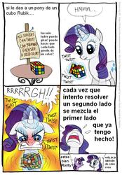 Size: 558x801 | Tagged: safe, artist:frank1605, artist:kturtle, rarity, twilight sparkle, g4, comic, rubik's cube, spanish, translation