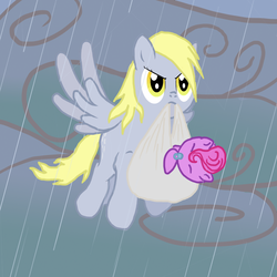 Size: 1000x1000 | Tagged: safe, artist:sgolem, derpy hooves, pegasus, pony, stork, g4, duo, female, foal, mare