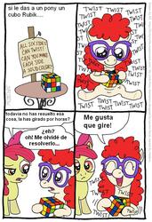 Size: 547x802 | Tagged: safe, artist:frank1605, artist:kturtle, apple bloom, twist, g4, comic, rubik's cube, spanish, translation