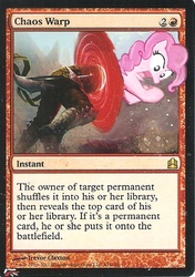Size: 321x455 | Tagged: safe, artist:blackwingstudio, pinkie pie, earth pony, pony, g4, card, magic the gathering, mid-transformation, open mouth, text, trading card edit, transformation