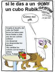 Size: 555x730 | Tagged: safe, artist:frank1605, artist:kturtle, gilda, griffon, g4, comic, rubik's cube, spanish, translation