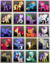 Size: 1024x1280 | Tagged: safe, artist:atomicgreymon, apple bloom, applejack, big macintosh, bon bon, derpy hooves, dj pon-3, doctor whooves, fluttershy, gilda, lyra heartstrings, pinkie pie, princess celestia, princess luna, rainbow dash, rarity, scootaloo, spike, sweetie belle, sweetie drops, time turner, trixie, twilight sparkle, vinyl scratch, alicorn, dragon, earth pony, griffon, pegasus, pony, unicorn, g4, .zip file at source, blank flank, bow, cape, clothes, female, filly, flying, foal, grin, hair bow, hat, hooves, horn, icon, jewelry, lineless, male, mane six, mare, microsoft windows, minimalist, mouth hold, open mouth, raised hoof, regalia, sitting, smiling, spread wings, stallion, standing, sunglasses, tiara, wings