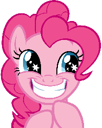 Size: 876x1100 | Tagged: safe, artist:atomicgreymon, pinkie pie, earth pony, pony, g4, animated, female, grin, rapeface, reaction image, rubbing hooves, simple background, smiling, solo, starry eyes, transparent background, vector, wingding eyes