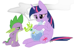 Size: 959x664 | Tagged: safe, spike, twilight sparkle, pony, unicorn, g4, bong, drugs, high, highlight sparkle, marijuana, pot, unicorn twilight