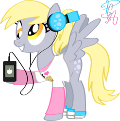 Size: 1592x1611 | Tagged: safe, artist:pa0oliitahw, derpy hooves, pegasus, pony, g4, female, headphones, ipod, mare, modern fashion, ponytail, shoes, simple background, sneakers, solo, transparent background