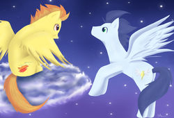 Size: 2500x1700 | Tagged: safe, artist:lupe12142, soarin', spitfire, g4, female, male, ship:soarinfire, shipping, straight