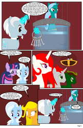 Size: 792x1224 | Tagged: safe, artist:dekomaru, trixie, twilight sparkle, oc, oc:hazel lulamoon, oc:iniduoh, oc:venus, comic:the greatest gift, g4, comic, what happens in haygas