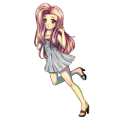 Size: 500x500 | Tagged: safe, artist:renxtsoto, fluttershy, human, g4, clothes, dress, female, humanized, simple background, solo, transparent background