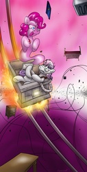 Size: 1004x1984 | Tagged: safe, artist:conicer, pinkie pie, sweetie belle, ghost, ghost pony, g4, fanfic, fanfic art, luigi's mansion, parody, sweetie's mansion, vacuum cleaner