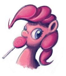 Size: 1037x1200 | Tagged: safe, artist:maxtaka, pinkie pie, earth pony, pony, g4, bust, female, food, lollipop, mare, mouth hold, portrait, simple background, solo, white background