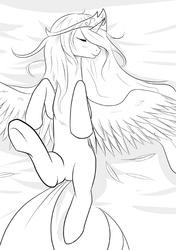 Size: 494x700 | Tagged: safe, artist:jalm, princess celestia, pony, g4, female, lineart, on back, solo