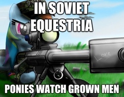 Size: 625x490 | Tagged: safe, rainbow dash, pegasus, pony, g4, barrett, female, gun, hooves, mare, optical sight, rifle, sniper, sniper rifle, solo, soviet union, text, weapon, wings