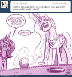 Size: 579x614 | Tagged: safe, artist:johnjoseco, princess celestia, princess luna, alicorn, pony, ask princess molestia, princess molestia, g4, ask, butt, comic, plot, spanish, translation, tumblr