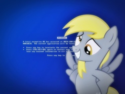Size: 1024x768 | Tagged: safe, artist:grumbeerkopp, derpy hooves, pegasus, pony, g4, blue screen of death, female, mare, microsoft windows, solo, wallpaper