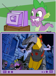 Size: 566x771 | Tagged: safe, spike, g4, exploitable meme, grimlock, meme, sharkticons, transformers, tv meme, vector, wheelie