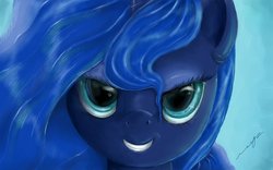 Size: 900x563 | Tagged: dead source, safe, artist:fly-gray, princess luna, pony, g4, bedroom eyes, close-up, female, solo