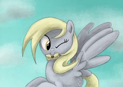 Size: 3481x2457 | Tagged: safe, artist:hewison, derpy hooves, pegasus, pony, g4, female, high res, letter, mare, solo, wink