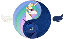 Size: 2850x1750 | Tagged: safe, artist:dragonina, princess celestia, princess luna, g4, yin-yang