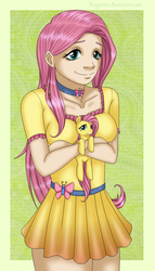 Size: 1050x1837 | Tagged: safe, artist:dragonina, fluttershy, human, pony, g4, clothes, female, human ponidox, humanized, skirt, solo