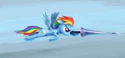 Size: 1182x550 | Tagged: safe, artist:vapgames, rainbow dash, pony, g4, female, flying, joust, jousting, lance, solo