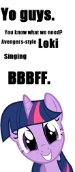 Size: 305x691 | Tagged: safe, twilight sparkle, g4, avengers, exploitable meme, loki, make it happen, meta, text