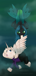 Size: 574x1200 | Tagged: safe, artist:hollowzero, queen chrysalis, oc, oc:pearly gates, alicorn, changeling, changeling queen, pony, g4, female