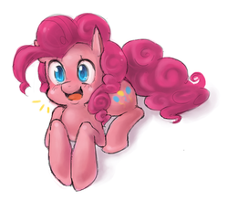 Size: 603x531 | Tagged: safe, artist:moon-beams, pinkie pie, earth pony, pony, g4, colored pupils, cute, diapinkes, female, looking at you, mare, open mouth, prone, solo