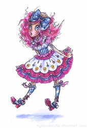 Size: 600x875 | Tagged: safe, artist:myszoskoczka, pinkie pie, human, g4, clothes, dress, fashion, female, gala dress, humanized, lolita fashion, solo, traditional art