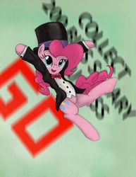 Size: 1024x1327 | Tagged: safe, artist:hewison, pinkie pie, earth pony, pony, g4, clothes, female, hat, monopoly, solo, suit, top hat