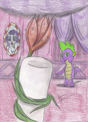 Size: 900x1240 | Tagged: dead source, safe, artist:nosragphoenix13, rarity, spike, g4, traditional art, tulip