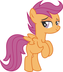 Size: 2137x2426 | Tagged: safe, artist:leopurofriki, scootaloo, pegasus, pony, g4, bedroom eyes, blank flank, female, filly, high res, looking at you, simple background, smiling at you, solo, transparent background