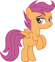 Size: 2137x2426 | Tagged: safe, artist:leopurofriki, scootaloo, pegasus, pony, g4, bedroom eyes, blank flank, female, filly, high res, looking at you, simple background, smiling at you, smugaloo, solo, transparent background