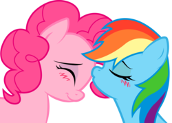 Size: 2378x1701 | Tagged: safe, artist:kennyklent, pinkie pie, rainbow dash, earth pony, pegasus, pony, g4, blushing, duo, female, forehead kiss, kissing, lesbian, mare, ship:pinkiedash, shipping